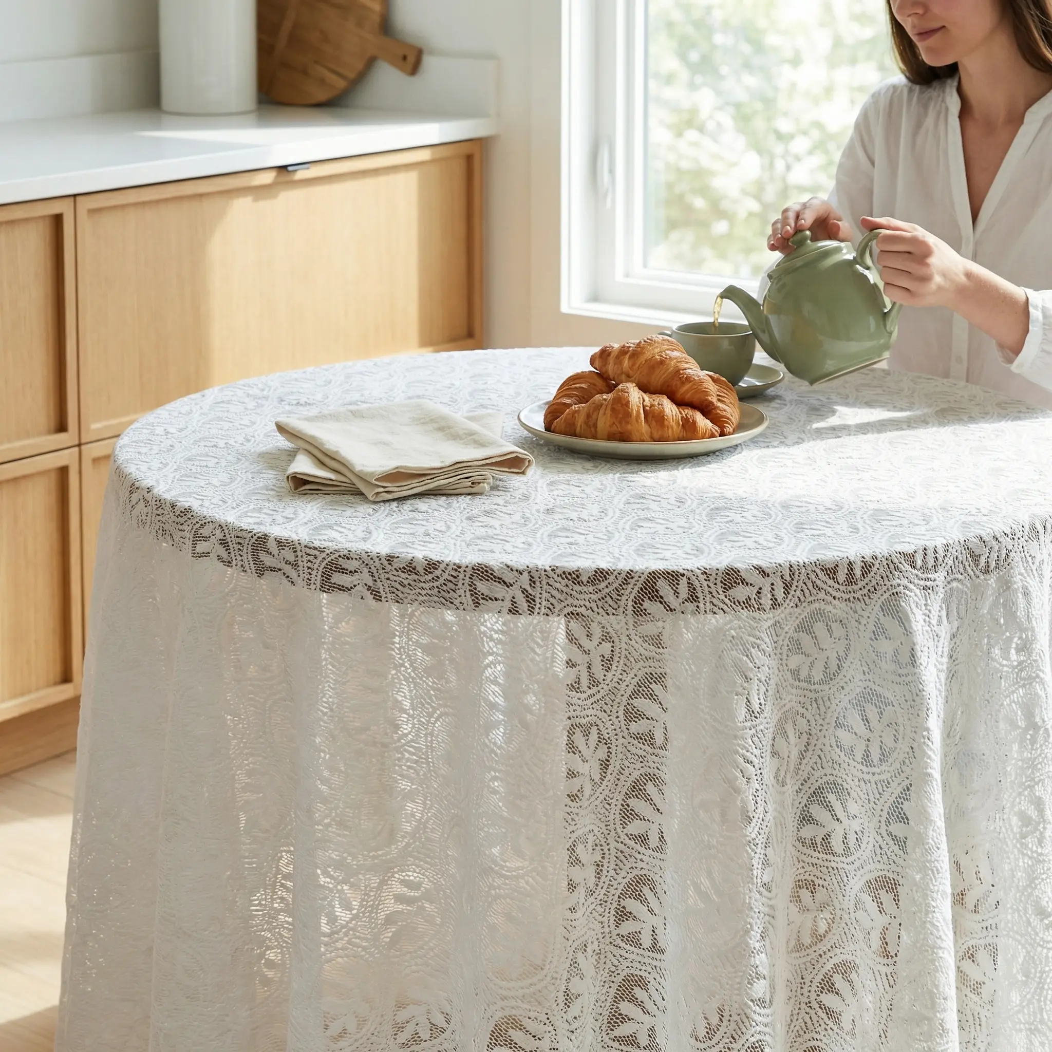 Classic White Lace Tablecloth Set - 2 Pack Decorative Textured-Pattern Table Covers (39 in)