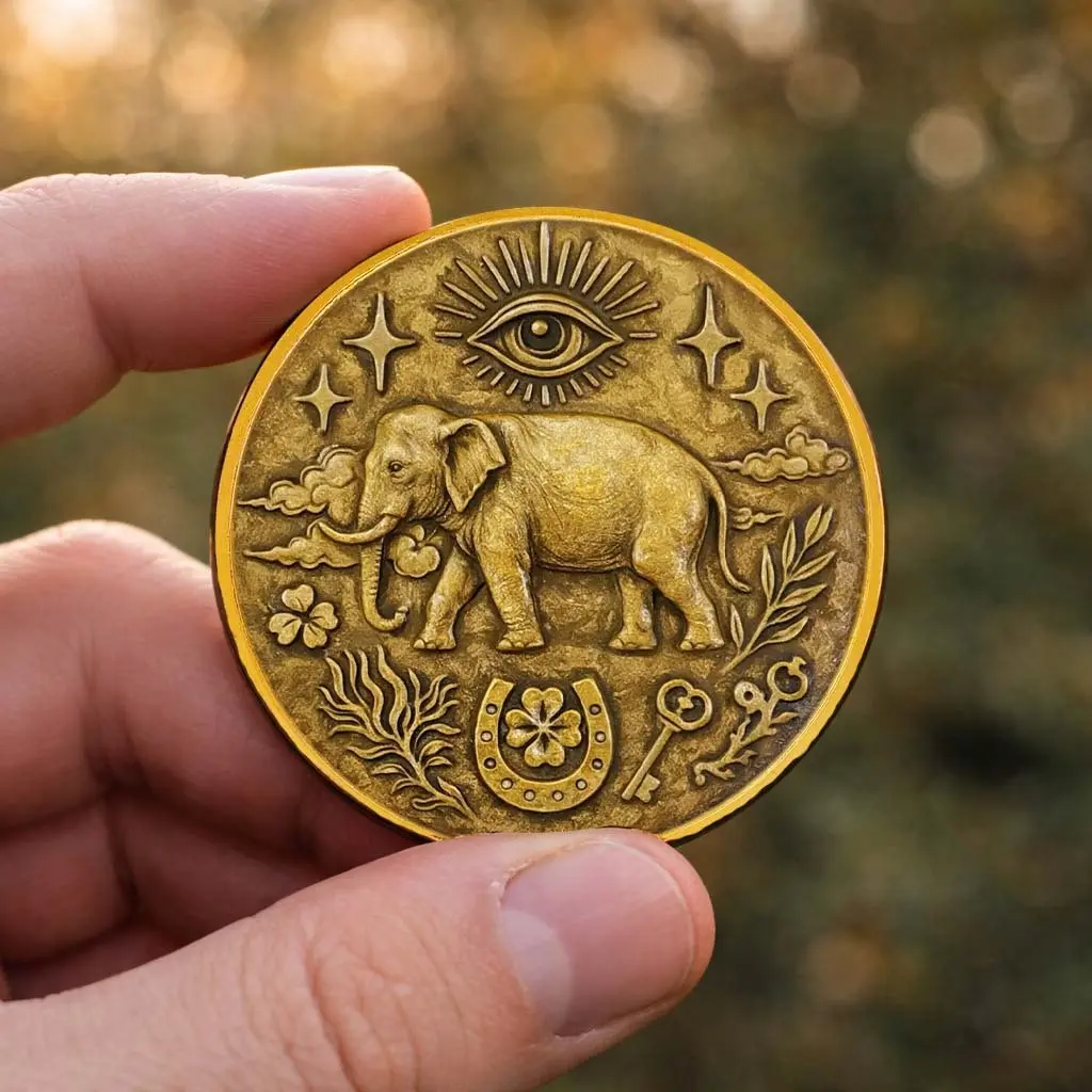 2D Full-View Lucky Coin, 777 Number Luck Token, Universe Destiny Commemorative Coin with Engraved Star and Symbol Pattern for Wealth and Good Fortune