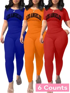 Women's Letter Print Crop Tank Top & Skinny Pants Set, Casual Fit Sleeveless Round Neck Top & Leggings for Daily Wear, Ladies Summer Clothes, Clothing