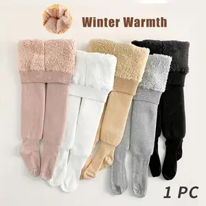 New1-Pack Girls' Fleece-Lined Thermal Winter Tights - Thick Warmth, Soft Fleece Trim, 6 Colors (Beige/White//Grey/Black) for Outdoor Activities & Cold Weather, Winter Clothes for Girls, Solid Color Design, Cozy Fleece Lining