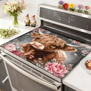 Soft Electronic Stove Panel Protector Pad, Cow Flower Pattern Design, Scratch Resistant, Easy to Clean, Multi-Purpose Kitchen Cover