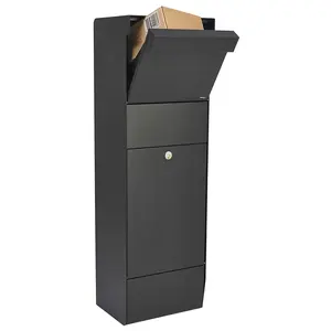 QualArc  Allux Freestanding Galvanized Steel Locking Mail & Parcel Box, Black