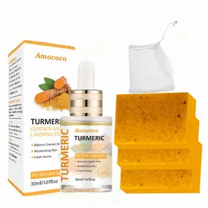 Amococo Turmeric 2-Piece Set - Turmeric Essence Oil & Turmeric Soap with Enriched Ginger Ingredients & Body Oils for Skin Comfort and Care 30ml/1.01fl.oz