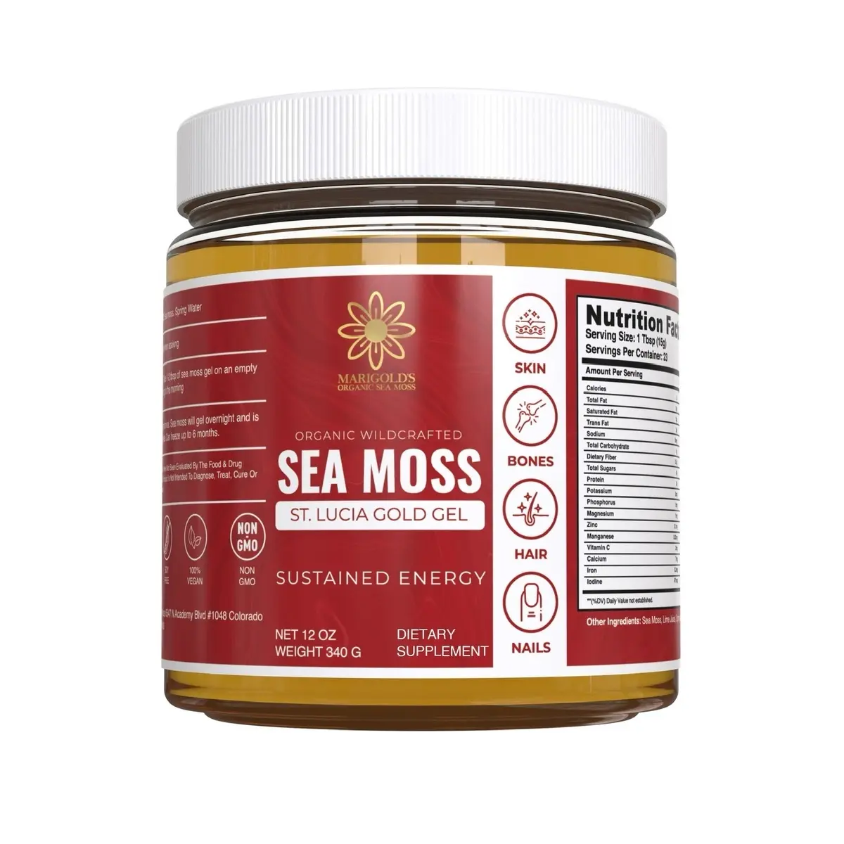 Marigolds Organic St. Lucia Gold Sea Moss Gel 940g Vegan Superfood Supplement for Skin Hair & Immune Support Rich in Vitamins Minerals Healthcare Dietary Edible Natural Healthy