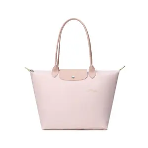 Longchamp Le Pliage Green 31 Logo Foldable Flap Zipper Long Handle Canvas and Leather Tote Shoulder Bag Large Women's Cherry Blossom Pink