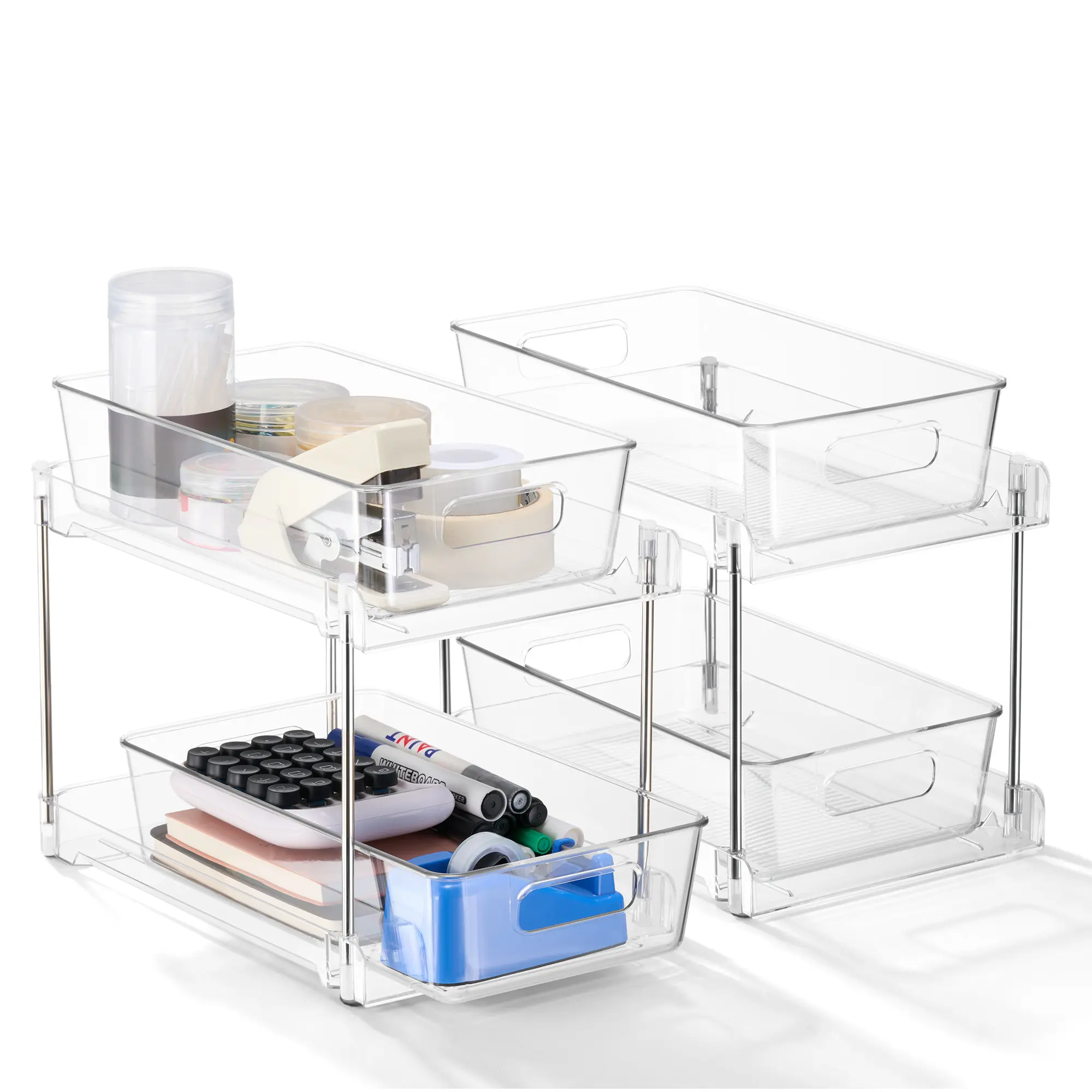Sorbus 2-Tier Pull-Out Office Organizers, 2 Pack Clear Desk & Office Supply Storage Drawers for Cabinet, Cubicle & Desk Organizer, Utility Organization Drawer Bins