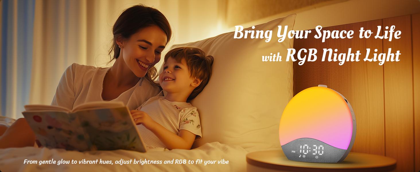 ecozy Sunrise Alarm Clock, Upgraded White Noise Machine for Sleep, Bluetooth Speaker, Dimmable Night Light for Heavy Sleeper, Adults, Kids