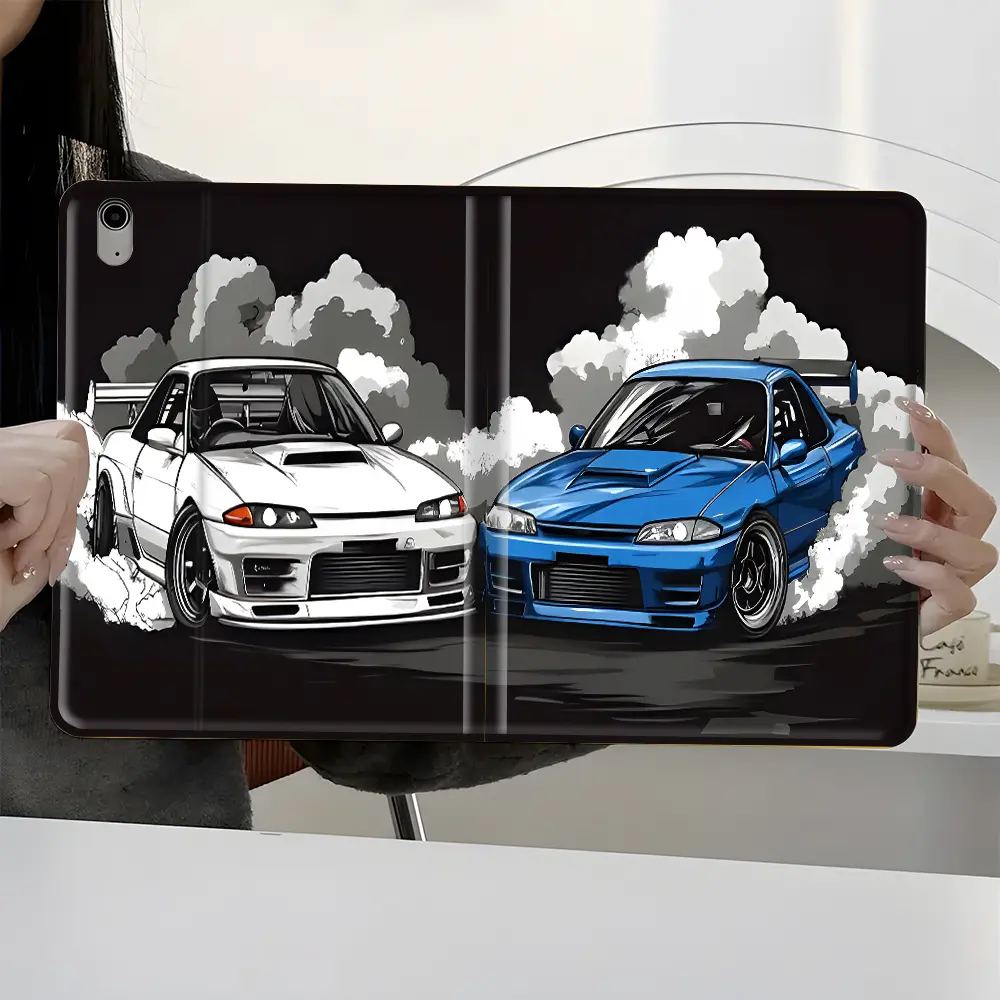 Car Racing Design iPad Case, Transparent Acrylic Back Panel With Pencil Slot, Suitable for Ipad mini pro air, Scratch-resistant Ultra-thin, Shock-resistant Full Cover Case Suitable for Offices Schools and Homes, Durable Tablet Casing
