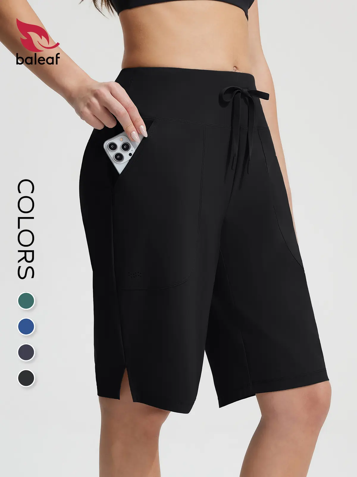 BALEAF Women's High Waisted Bermuda Swim Shorts UPF 50 Quick Dry Shorts with Built In Liner Pockets Tummy Control for Swimming Beach Pool Vacation Travel Water Sports Tankini Bottoms Casual City Wear