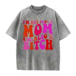Women's Cotton Short-Sleeve Ribbed Knit T-Shirt - Casual, Elastic, Seamless Fit, Funny Sarcastic "I'm Not Just A Mom" Graphic Tee