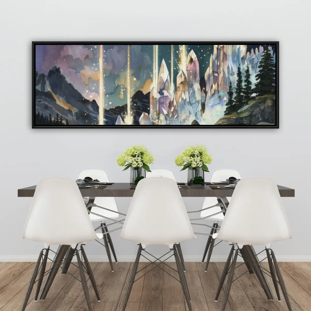 Pictorem C1FC2060G6ZX2C 20 x 60 in. Magical Beams - White Framed Canvas Wall Art for Elegant Home Decor