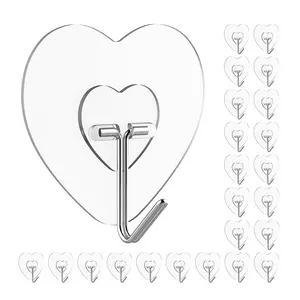 24 Pack Adhesive Heavy Duty Wall Hooks, Towel Coat Hooks Waterproof, Transparent Self Adhesive Sticky Hook for Kitchen Keys Glass Door,No Nail Utility Ceiling Hooks