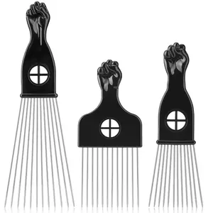 Men & Women's 3-Piece Stainless Steel Afro Hair Pick Combs Set, Fist Design, Essential Hairdressing Styling Tool for Natural Curly Afro Hair
