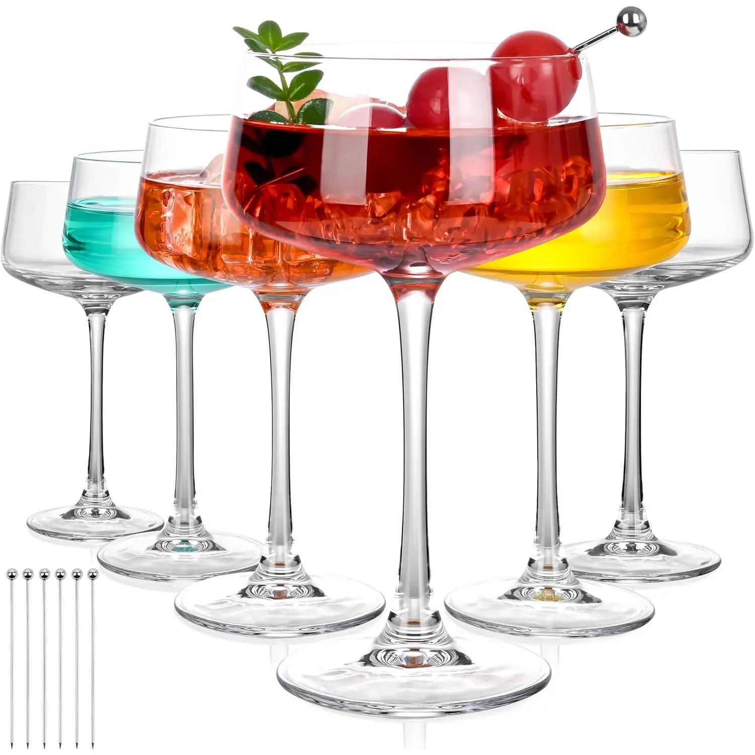 Martini Glasses Set of 6, 9oz Coupe Glasses, Hand Blown Crystal Cocktail Glasses for Espresso Martini, Manhattan,Home Bar,Gift Set