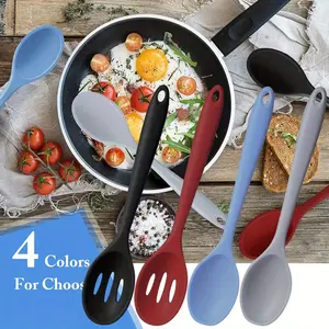 4PCS Silicone Cooking Utensils Set 8 Inch Large Silicone Serving Nonstick Spoons Heat Resistant Mixing Slotted Spoons for Kitchen Cooking Bake Stir, Dishwasher Safe(Mixed Colors)