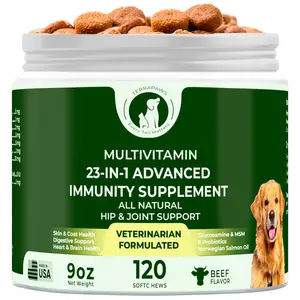 23-in-1 Multivitamin for Dogs – Soft Chews with Glucosamine, Chondroitin, MSM, Probiotics, Cranberry, Biotin, Zinc, Salmon Oil, Vitamins B, C, E – Hip & Joint, Skin, Digestive & Immune Support