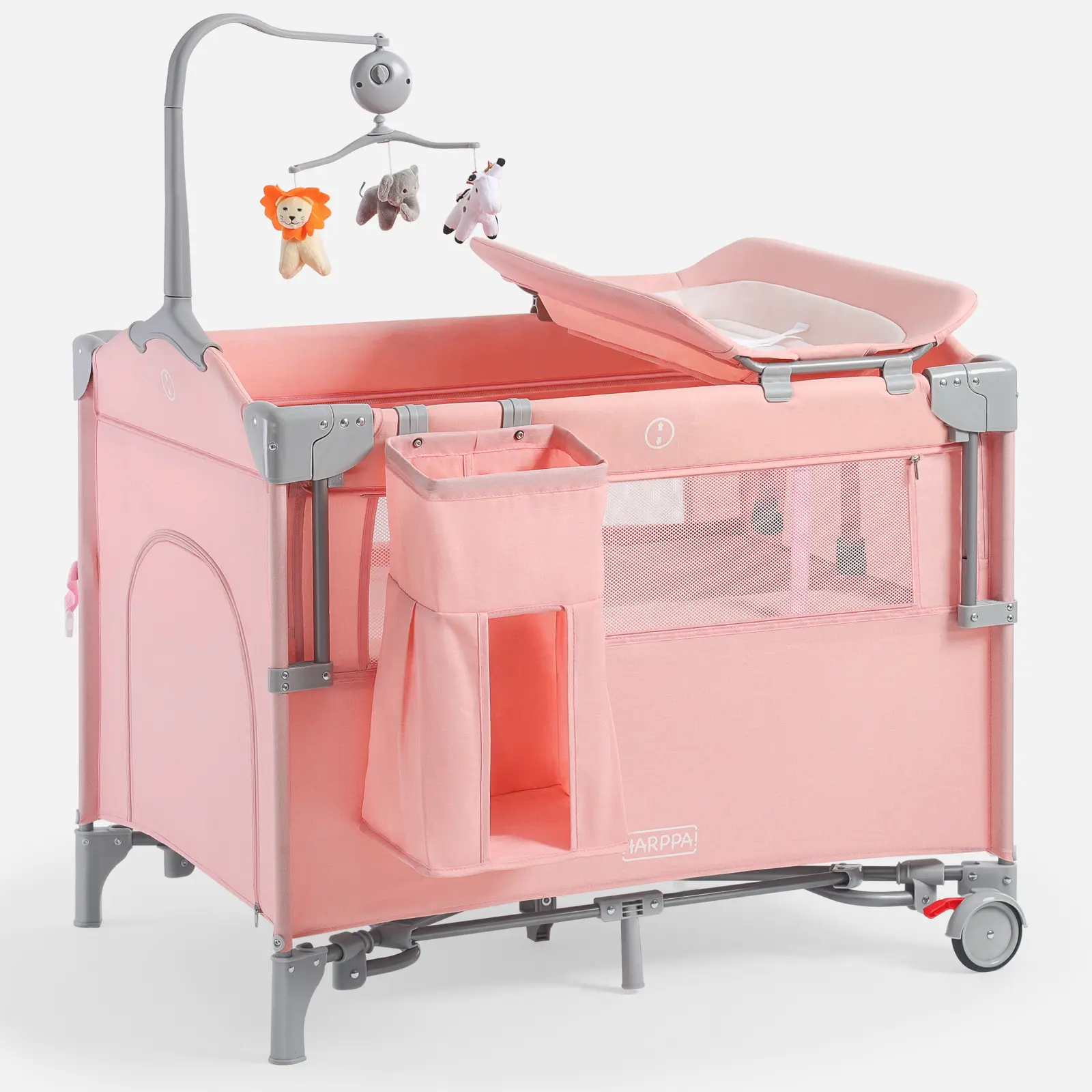 HARPPA Baby Bassinet, 5-in-1 Convertible Bedside Sleeper & Playard, Portable Newborn Crib with Rocking Function & Adjustable Height, Portable Newborn Bassinet, Crib For Newborns