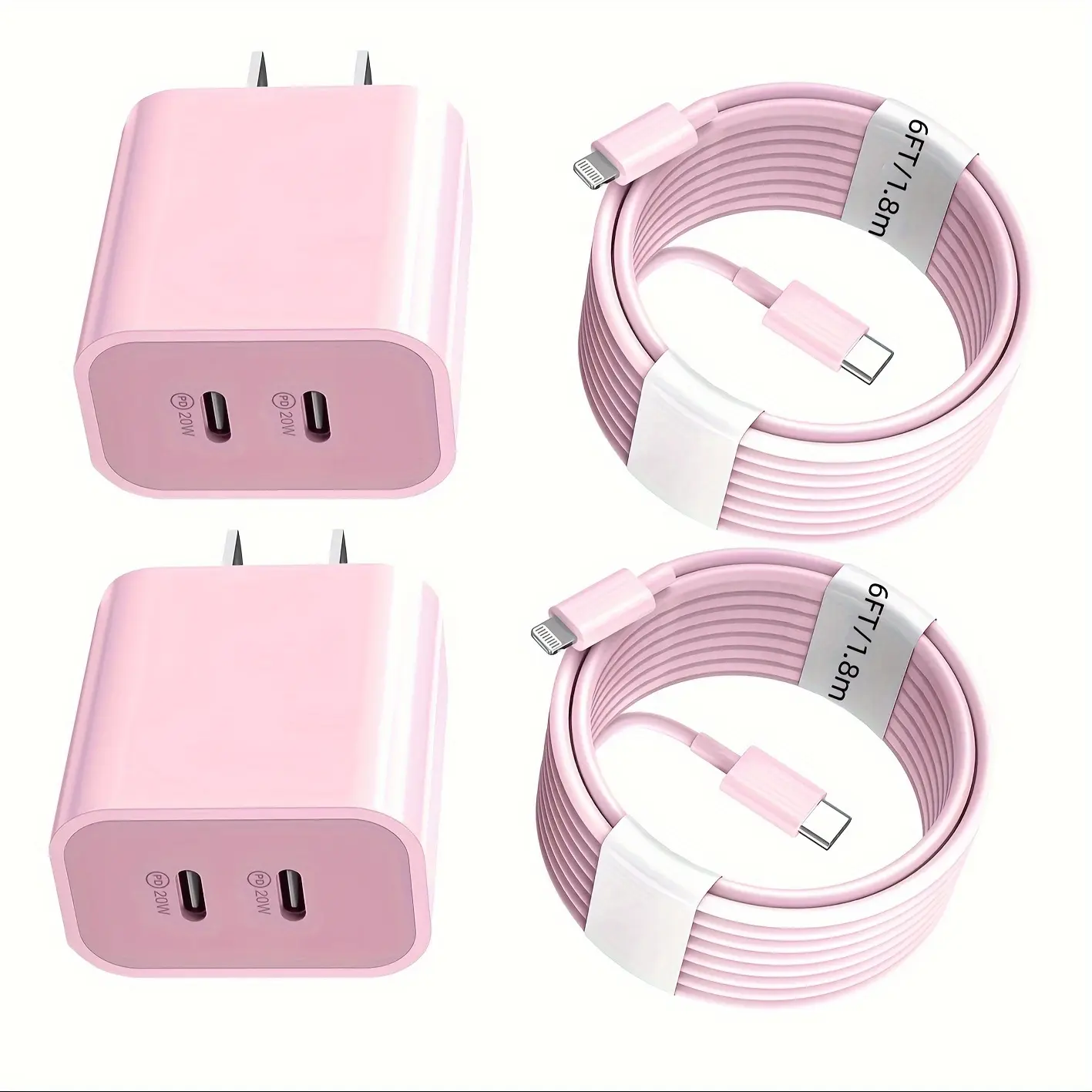 For iPhone 14 Charger,2Pack Pink PD40W Dual USB C Fast Charg With 6FT Long Type C to Lightning Cable For IPhone 14/13/12/11 Pro/XS/XR/SE, IPad