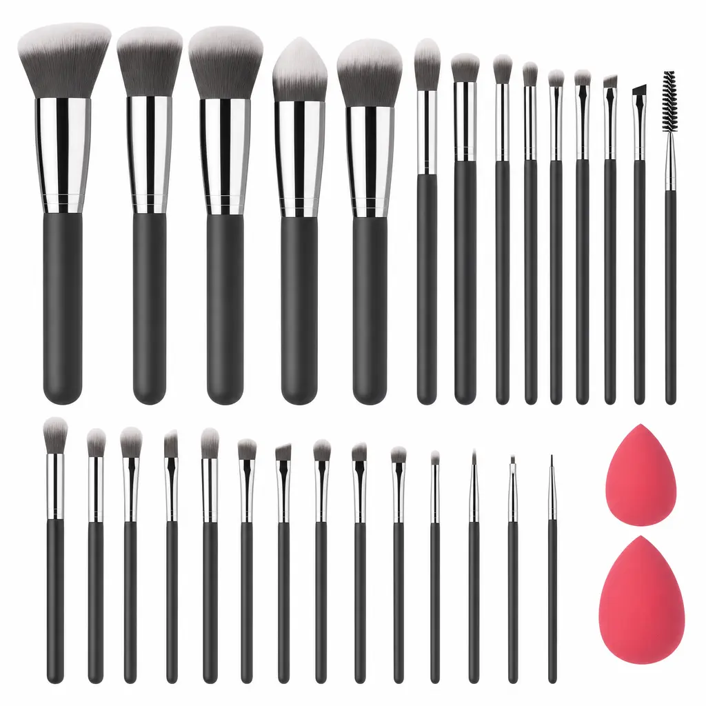 Mlemle Professional 14-Piece Makeup Brushes Kit with Foundation, Powder, Blush, Concealer, Eyeshadow Brushes, 2 Powder Puffs & 2 Makeup Sponges Beauty Tools