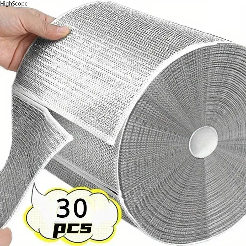 Durable Metal Wires Dishcloth Set, 30 Pcs Double Layer Non-Scratch Cleaning Rags, 20x20cm for Wet & Dry Kitchen Use, Cleaning Towel, Dish Towels For Kitchen, Funky, Plain