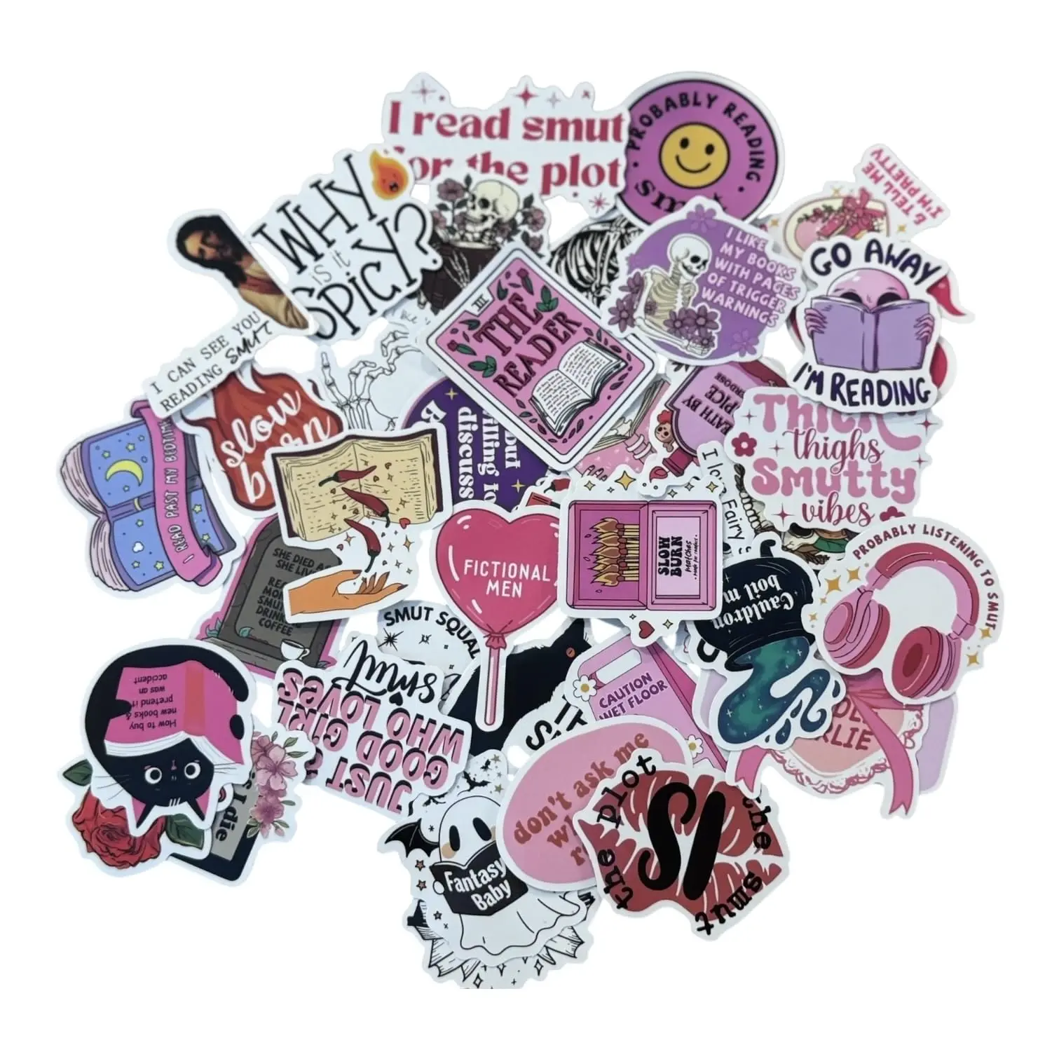 50PCS Smutty Book Stickers for Kindle Adult Bookish Smut Reading Booktok Dark Romance Case Journal Water Bottle Sticker Spicy Lover Gift Funny Aesthetic Pink Laptop Phone Decal Decor Vinyl Waterproof Sun Protection SmartPhone Casing Screen Protector