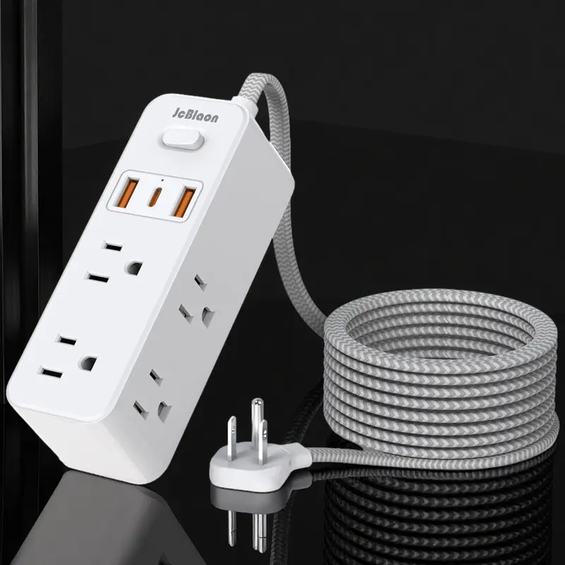 Flat Plug Power Strip, Flat Extension Cord, 5ft Ultra Thin Flat Plug Extension Cord - 6 AC with 3 USB Ports(1 USB C), Wall Mount, 3-Side Power Strip Surge Protector for Dorm Room Essentials
