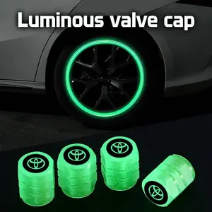 4Pcs Car Luminous Tire Valve Caps Tyre Fluorescent Automotive Accessories For Toyota 86 Mirai Supra Prado Alphard Crown Vellfire Sequoia Venza Avalon Prius Camry Yaris RAV4 Highlander Sienna Reiz Auris Harrier Fortuner CHR
