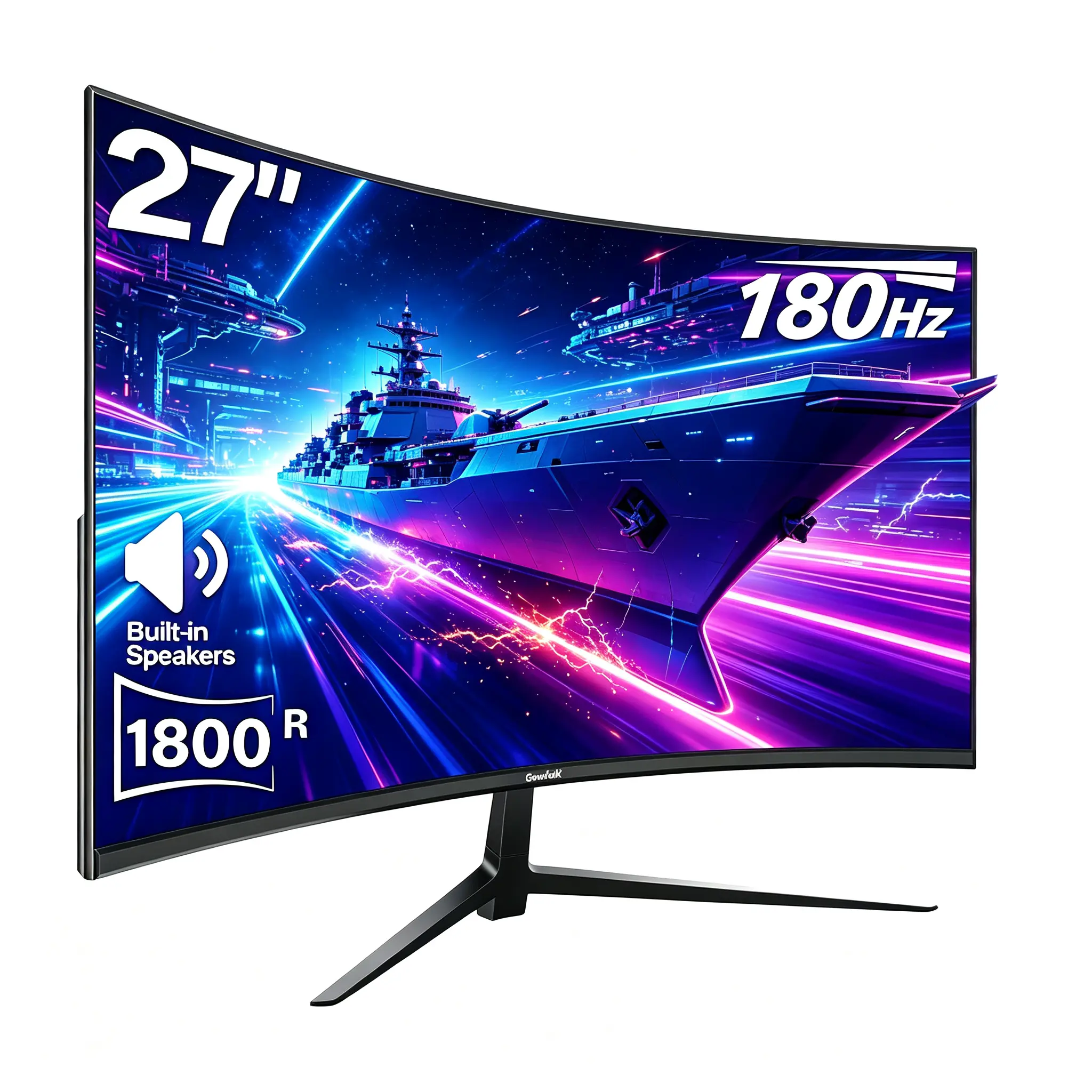 27 Inch Curved Gaming Monitor – FHD 1920×1080, 180/100Hz Refresh, 1ms Response, HDMI/DP Dual Ports, Built-in Speakers, VESA Wall-Mount, Adaptive Sync, 100% sRGB, 1800R Curvature