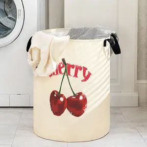 Cherry Print Laundry Basket with Handle, Durable Foldable Clothes Storage Bin, Large Capacity Toy Organizer, Home Use Reusable Hamper, Conveniently Foldable Laundry Basket, Collapsible Laundry Hamper, Folding Laundry Basket