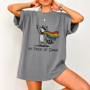 Comfort Colors We Pride At Dawn Funny Raccoon Rainbow Flag Gay LGBTQ Ally Shirt, Retro Cute Feral Raccoon Pride LGBTQ Support Lesbian Equality Graphic Tee- Tiffany Graphic Tee