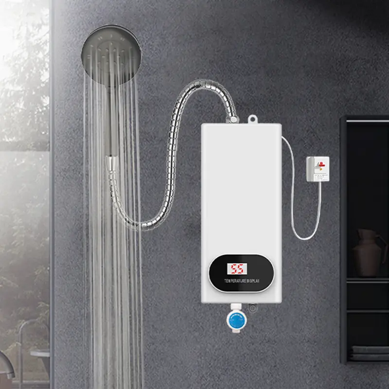 Electric Water Heater With Shower Head, Instant Hot Water System With LCD Temperature Display, Compact Portable Heater For Bathroom, Kitchen And RV