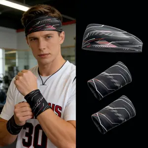 Men Women Sports Headband Wristbands Set, Sweat Absorbent Elastic Design, Ideal for Yoga Fitness Tennis Running Basketball（ One headband + a pair of wristbands）