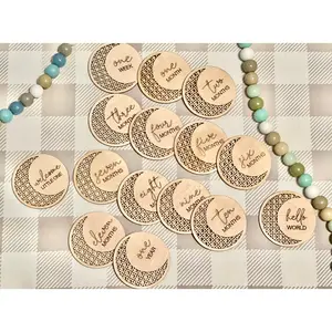Rattan Moon Wooden Baby Milestone, Baby Milestones, Baby Name Sign, Monthly Baby Pictures, Personalized Baby Milestones, Baby Shower Gift