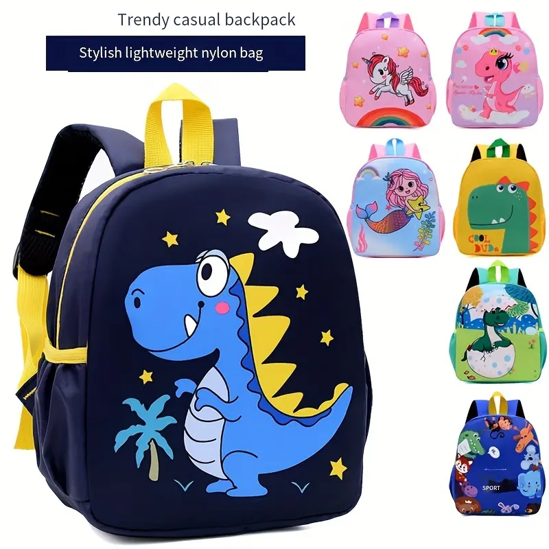 Cute Cartoon Dinosaur Kids School Backpack Durable Lightweight, for Kindergarten Students Daily Use, Casual & Outdoor Activities with Comfortable Straps & Thickened Back Panel