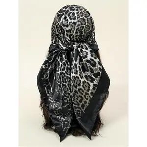 Leopard Print Square Scarf, Fashionable Soft Satin Scarf for Women, Casual Versatile Scarf for Daily Wear, Fashion Accessories for Daily Wear