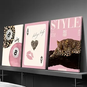Leopard Cheetah Wall Art Picture 8 Ball Lucky Prints Pink Girly Posters Preppy Chic Luxury Decor for Bedroom Living Room Or Dorm Room Decor Gift for Her