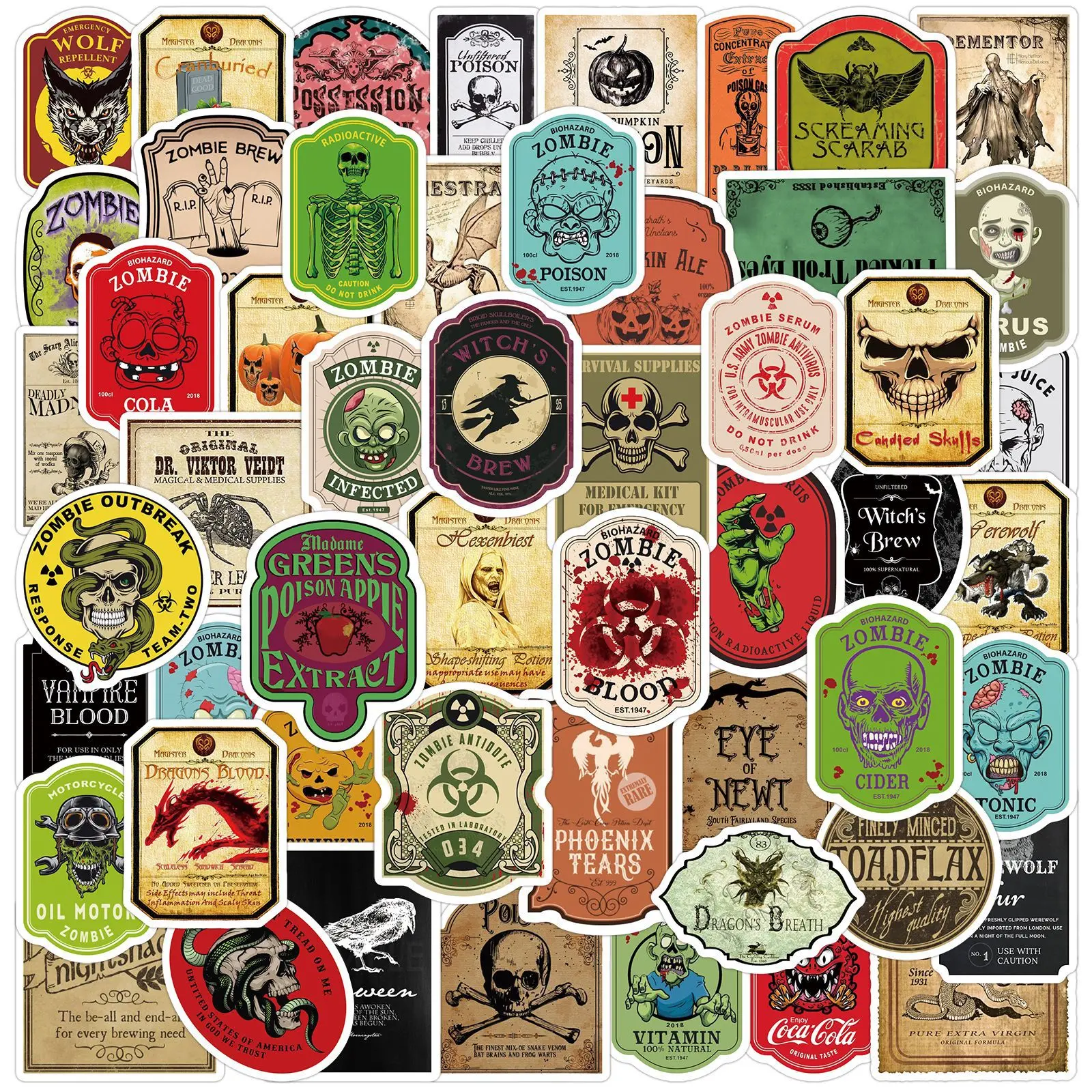 100pcs Vintage Halloween Stickers, Premium Skull Stickers, Skull Decal, Sticker Decals for Scrapbooks, Journals, Laptops, Water Bottles, Cars, Positive Message Gifts, Car Truck Decal