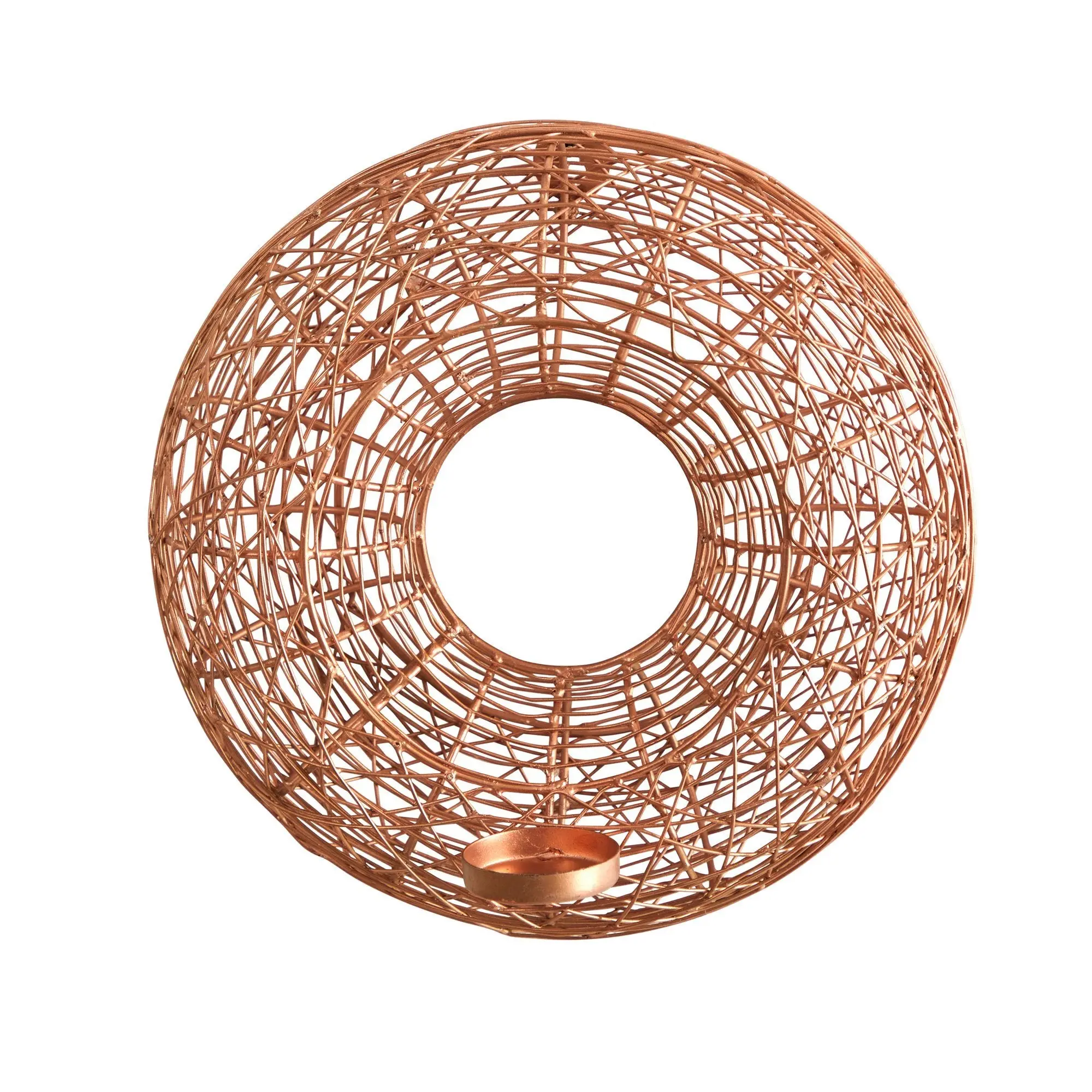 11-in Wired Metal Copper Circle Wall Sconce Candle Holder, Home Decor Decoration Items, Interior Room Accent Home Supply Accessory