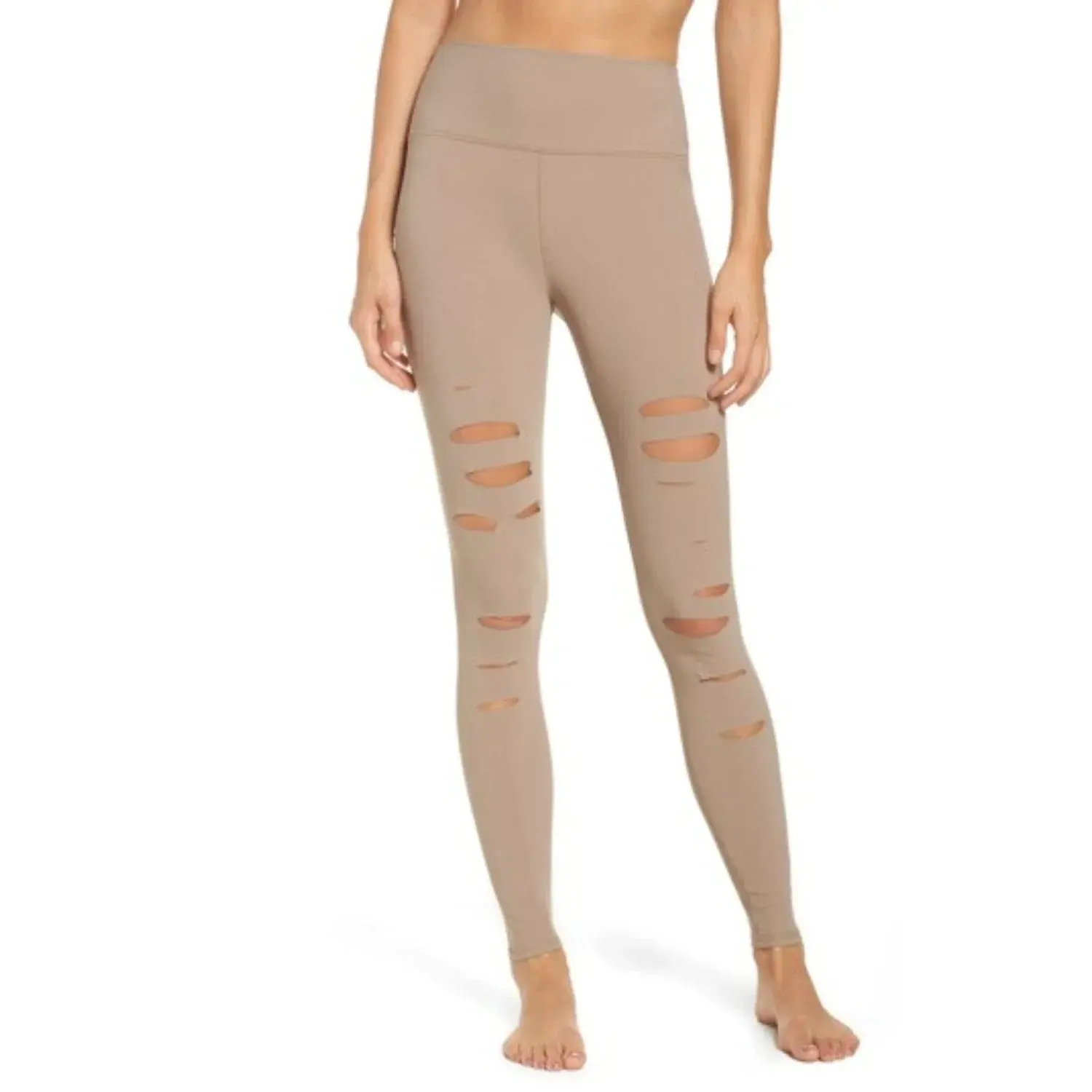 Alo Yoga High Waist Ripped Warrior Stretch Performance Leggings in Gravel | Women's