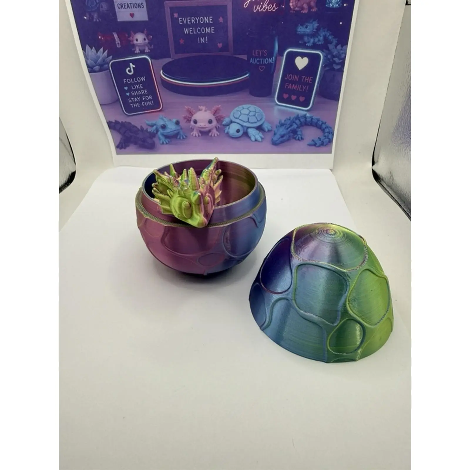 Multicolor Baby Dragon with Egg PLA 3-D Printed Collectible Figure