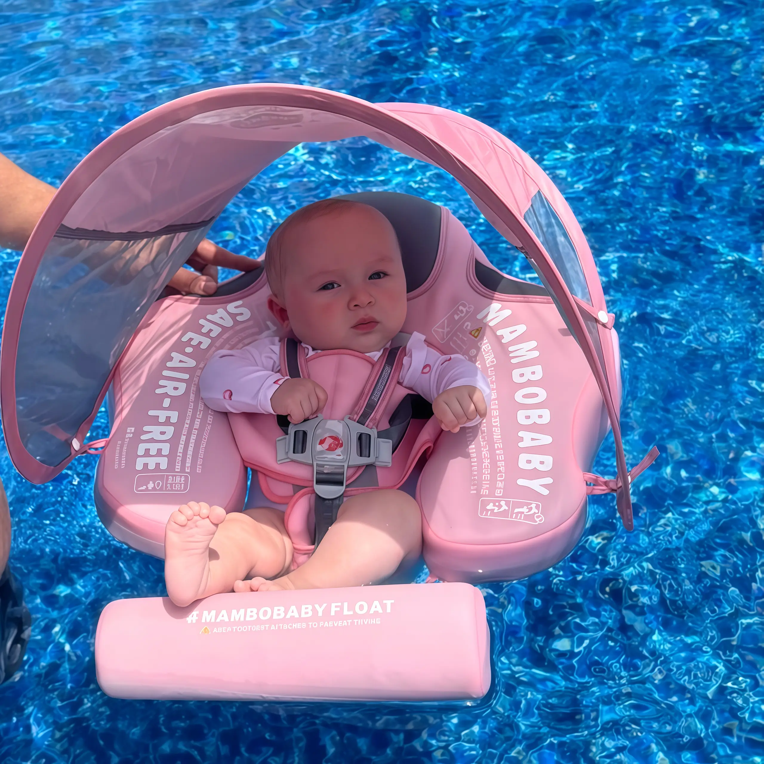 [SummerVibes]Baby Float with Canopy and Tail New Upgraded Non-Inflatable Baby Pool Float Float Swim Trainer Solid Infant Swim Float Adjustable Pearl Foam Baby Swim Ring suitable for 3-24 months