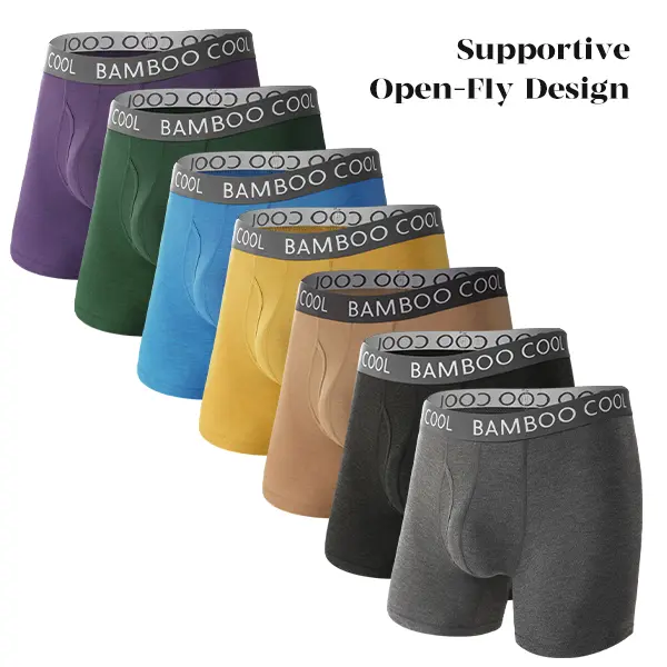 BAMBOO COOL Menswear 7D-Boxer Briefs (7-Pack), Plus-Size Seamless Viscose Simple Underwear for Big & Tall Men, Elastic Waistband, 3D U-Pouch, No Ride-Up, 4-Way Stretch, Casual Summer Wear, Mens Gifts, Plussize, Boxers, Pocket, Fathersdaygift, Stay‑Put Wai