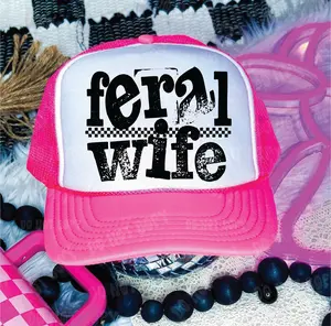 Feral Wife Neon Pink and White unisex Trucker Hat