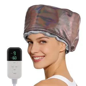 Oatmeal PU Leather Evaporation Cap,EU & US Plug Optional, 9 Temperature Settings 45-65°c, 5 Timer, Detachable Inner Liner, Full Waterproof Hair Care Hat, Hair Styling Tool, Haircare