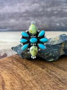Handmade Sterling Silver Palomino with Kingman Turquoise Adjustable Ring "Signed Nizhoni"