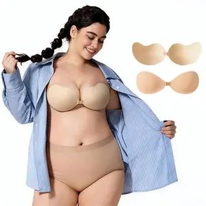 Women's Strapless Sticky Bra Push Up Adhesive Bra Sweatproof Backless Invisible Silicone Bra Front Buckle for Deep V Dress