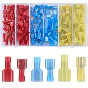120pcs Nylon Copper Pre-Insulated Terminal Box Kit, Termination Type Female Male Spade Disconnect Connectors Terminals, Universal Connector, Insulation Type