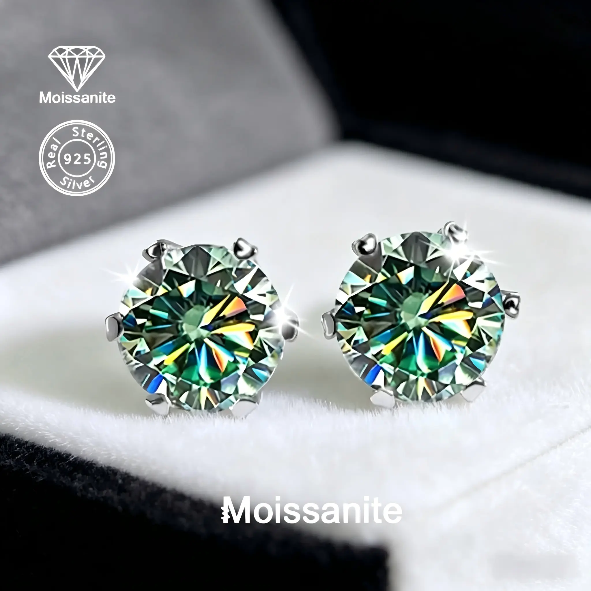 925 Sterling Silver Moissanite Stud Earrings for Women, Round Cut Solitaire Earrings, Hypoallergenic Fine Jewelry, Ideal Gift for Mom, Wife, Girlfriend, Anniversary, Birthday