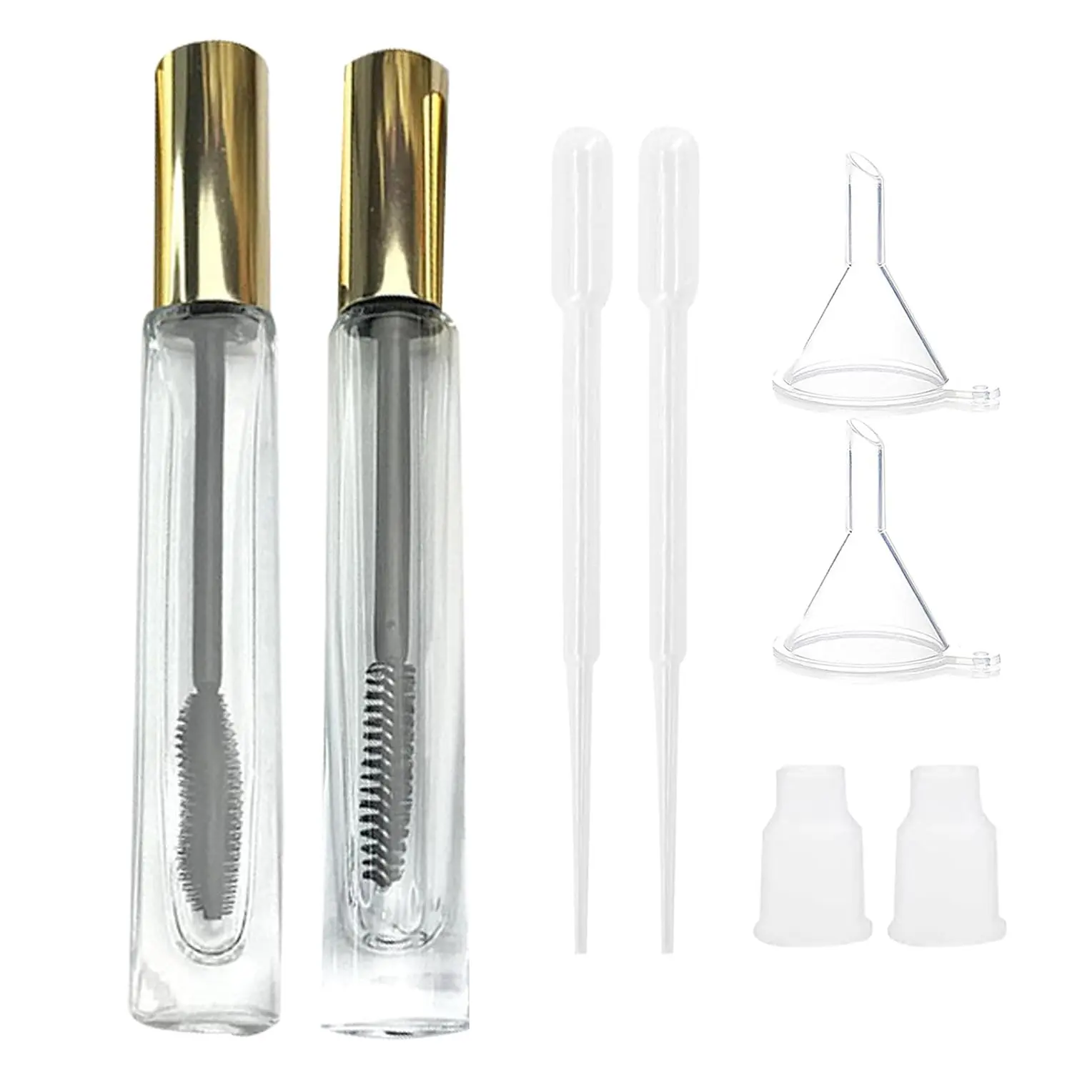 Empty Mascara Tube and Wand Glass, 3 count 10ml Empty Mascara Tube and Lip Gloss Tubes, Lash Spoolies with Tube, Eyelash Growth Packing Tube Container for  and Travel (A)