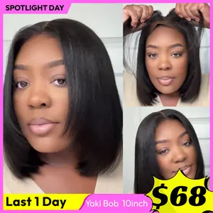 UNice Glueless Yaki Straight Short Bob Wig with Drawstring Pre-cut 7x5 HD Lace Human Hair Wigs with Bleached Knots Beginner Friendly Natural Hairline #SpotlightDay#Summervibes